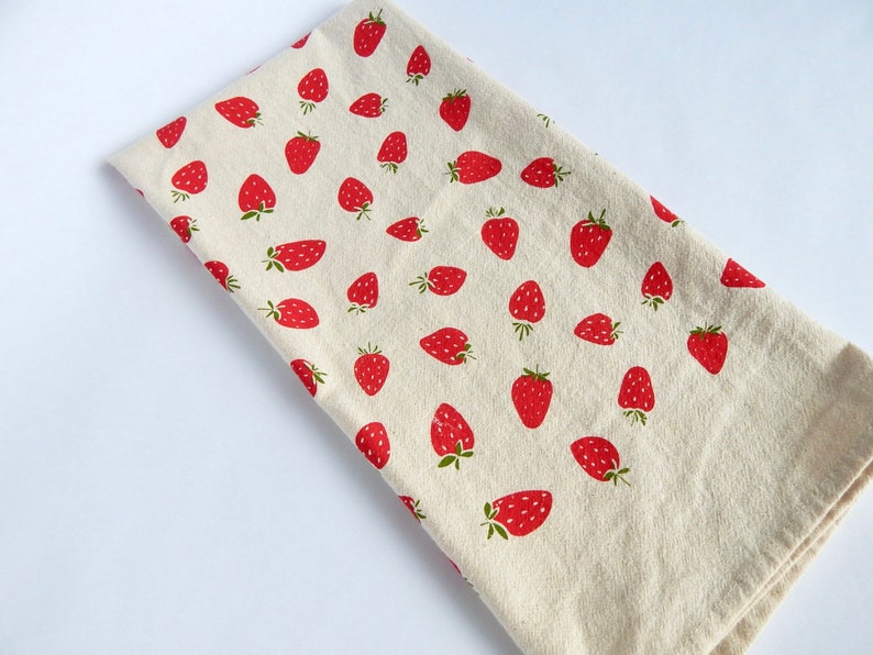 Kitchen Towel, Hand Printed, Strawberries, Strawberry Kitchen Towel, Cotton Towel 