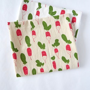 Radish Kitchen Towel, Hand Printed, Gift for Gardener, Natural Cotton