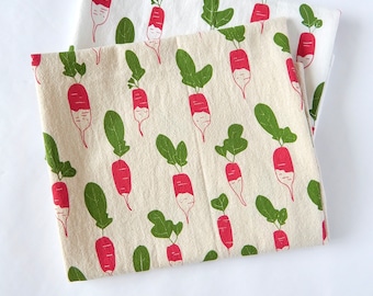 Radish Kitchen Towel, Hand Printed, Gift for Gardener, Natural Cotton