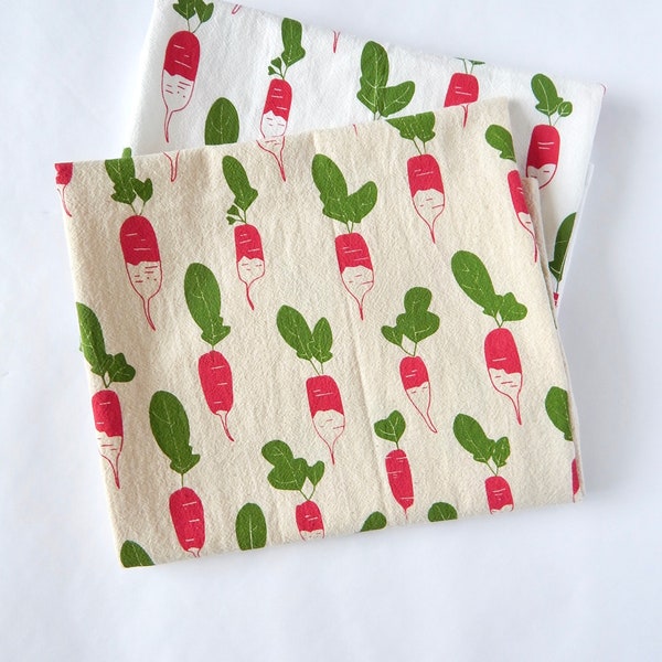 Radish Kitchen Towel, Hand Printed, Gift for Gardener, Natural Cotton