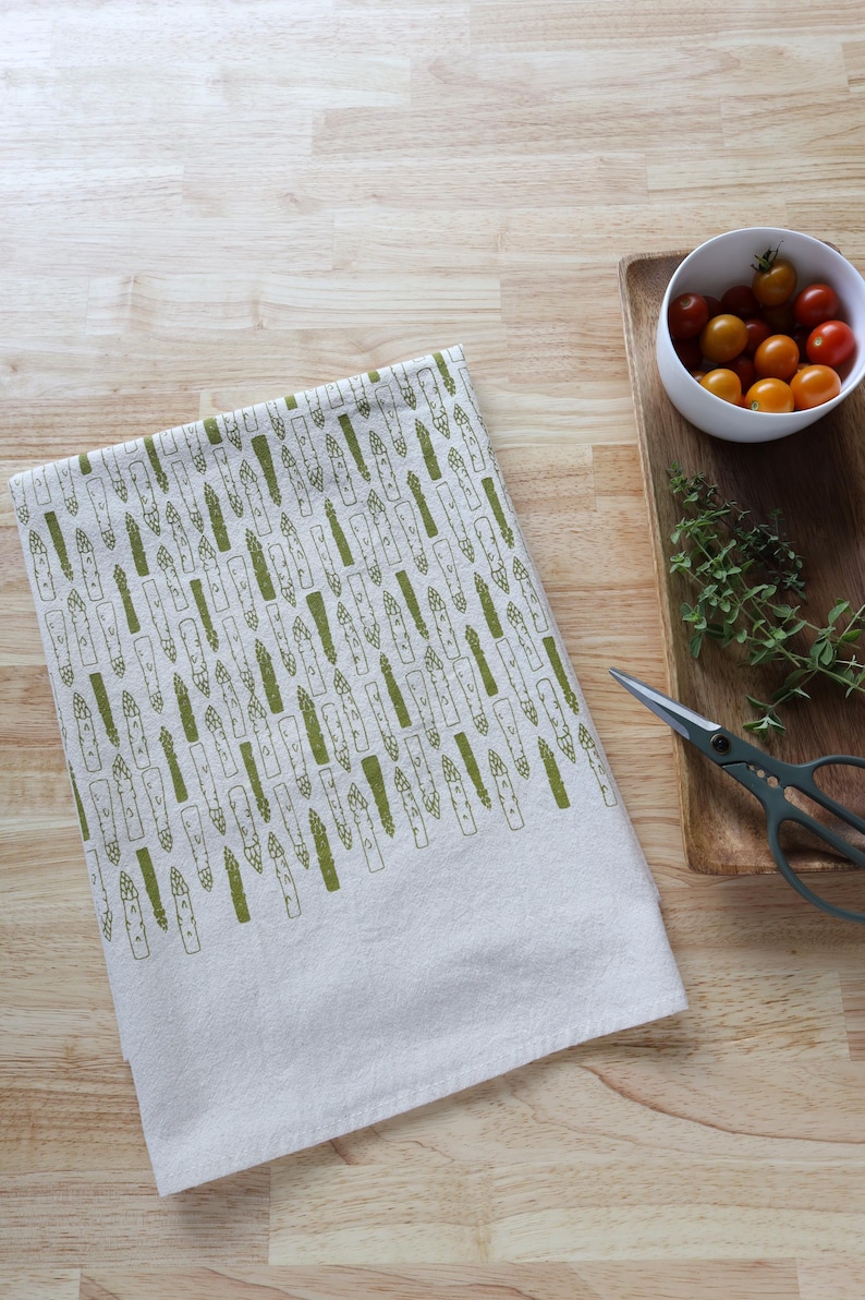 Hand Printed Asparagus Kitchen Towel: Natural Cotton Gardener Gift image 8