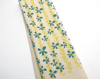 Floral Kitchen Towel, Hand Printed, Flowers and Vines, Natural Cotton