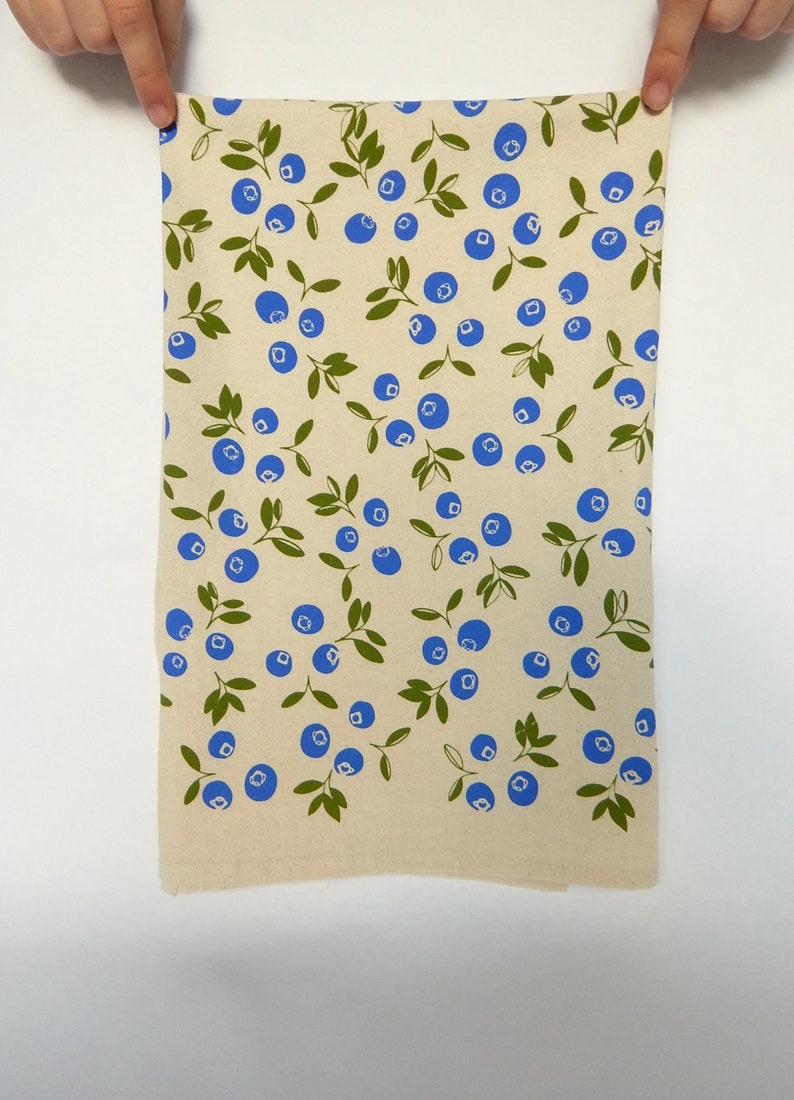 Kitchen Towel Hand Printed Blueberries Blueberry Kitchen Etsy
