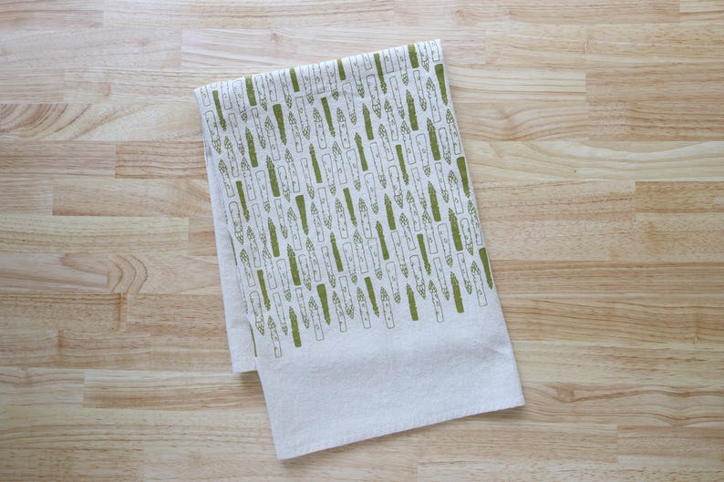 Hand Printed Asparagus Kitchen Towel: Natural Cotton Gardener Gift image 4
