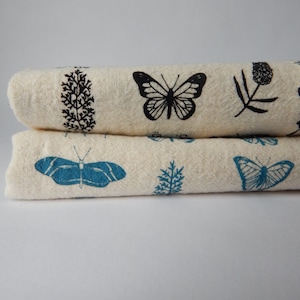 Butterfly Floral Kitchen Towel, Hand Printed, Natural Cotton, Choose Your Color image 1