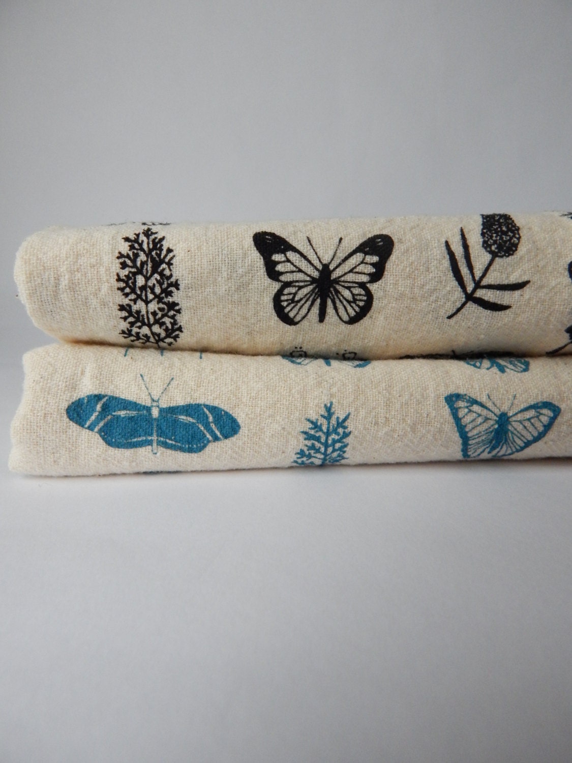 Butterfly Floral Kitchen Towel, Hand Printed, Natural Cotton