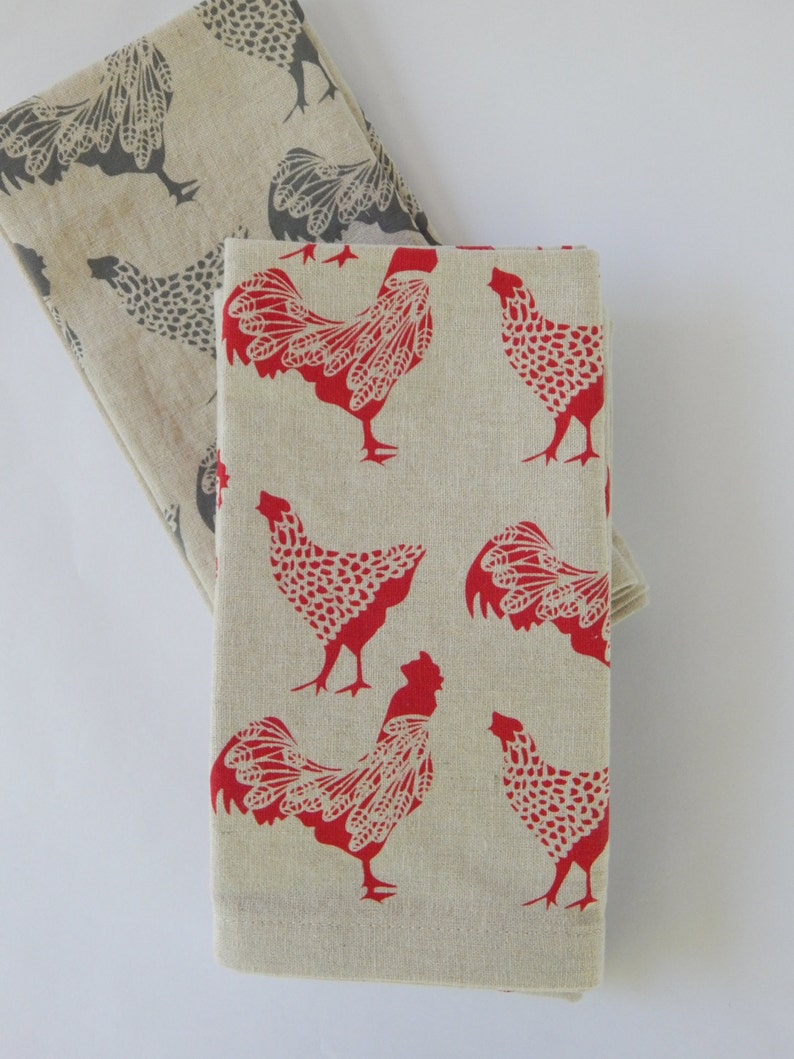 Chicken Cloth Napkins Farmhouse Style Napkins Hand Printed Etsy