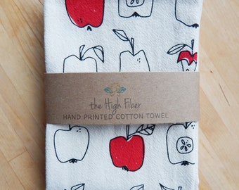 Apple Kitchen Towel, Hand Printed, Cotton Towel