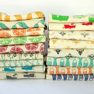 Set of 5 Kitchen Towels or Hand Towels, Hand Printed, Choose Your Set, Hostess Gifts