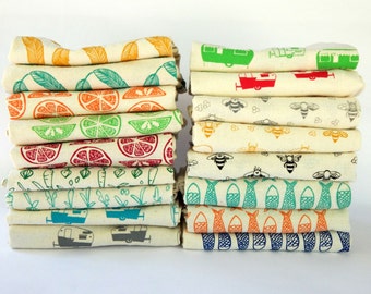 Set of 5 Kitchen Towels or Hand Towels, Hand Printed, Choose Your Set, Hostess Gifts