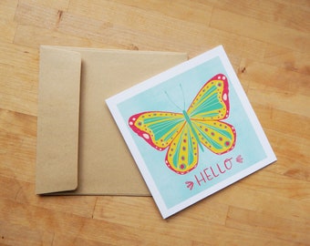 Butterfly Hello Card: Blank Inside, Illustration Print