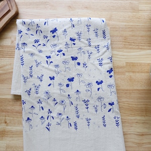 Royal Blue Floral Kitchen Towel – Hand-Printed Cotton Tea Towel, Eco-Friendly, Artisan Dish Towel, Great Kitchen or Hostess Gift