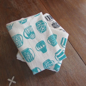 Mug Kitchen Towel, Hand Printed, Cotton, Choose Your Color image 2