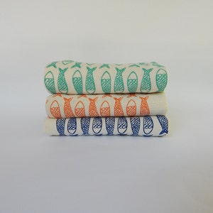 Fish Kitchen Towel, Hand Printed, Choose Your Color image 1