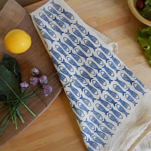 Fish Kitchen Towel, Hand Printed, Choose Your Color image 4