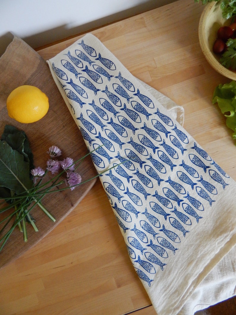 Fish Kitchen Towel, Hand Printed, Choose Your Color image 4