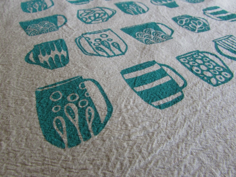 Mug Kitchen Towel, Hand Printed, Cotton, Choose Your Color image 4
