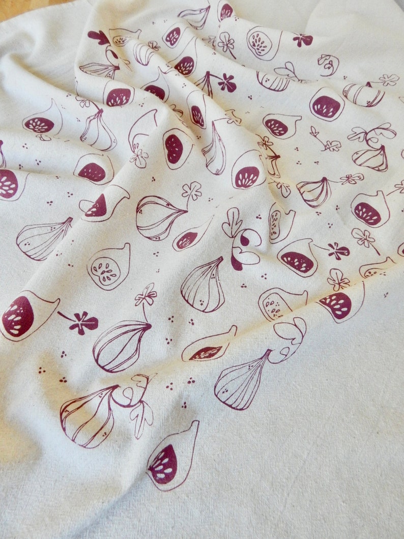 Fig Towel, Kitchen Towel or Hand Towel, Handprinted, Natural Cotton image 3