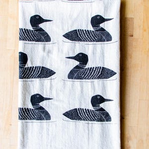 Loon Kitchen Towel, Handprinted, Loon Print