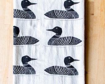 Loon Kitchen Towel, Handprinted, Loon Print
