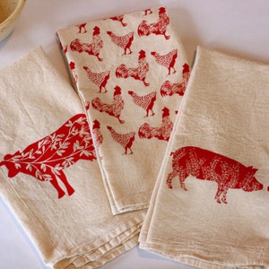 Set of 3 Hand Printed Kitchen Towels, Choose Your Set, Hostess Gifts, Zero Waste image 2