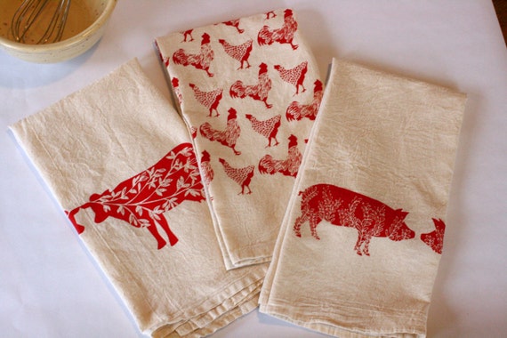 Chinois Print Embroidered Dish Towel Set of 3