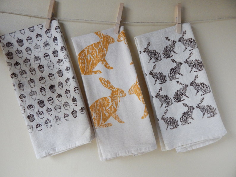 Set of 3 Hand Printed Kitchen Towels, Choose Your Set, Hostess Gifts, Zero Waste image 3