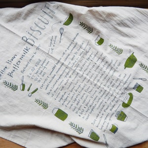 Biscuit Recipe Kitchen Towel, Hand Printed, Natural Cotton