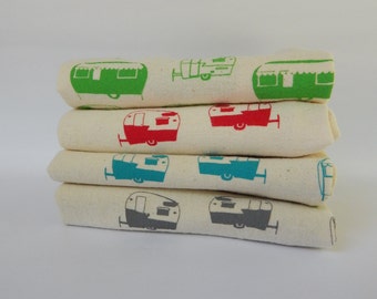 Hand Printed Camper Kitchen Towel or Hand Towel, Cotton Towel