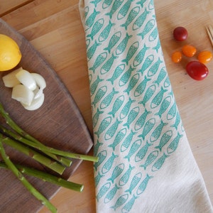 Fish Kitchen Towel, Hand Printed, Choose Your Color image 3