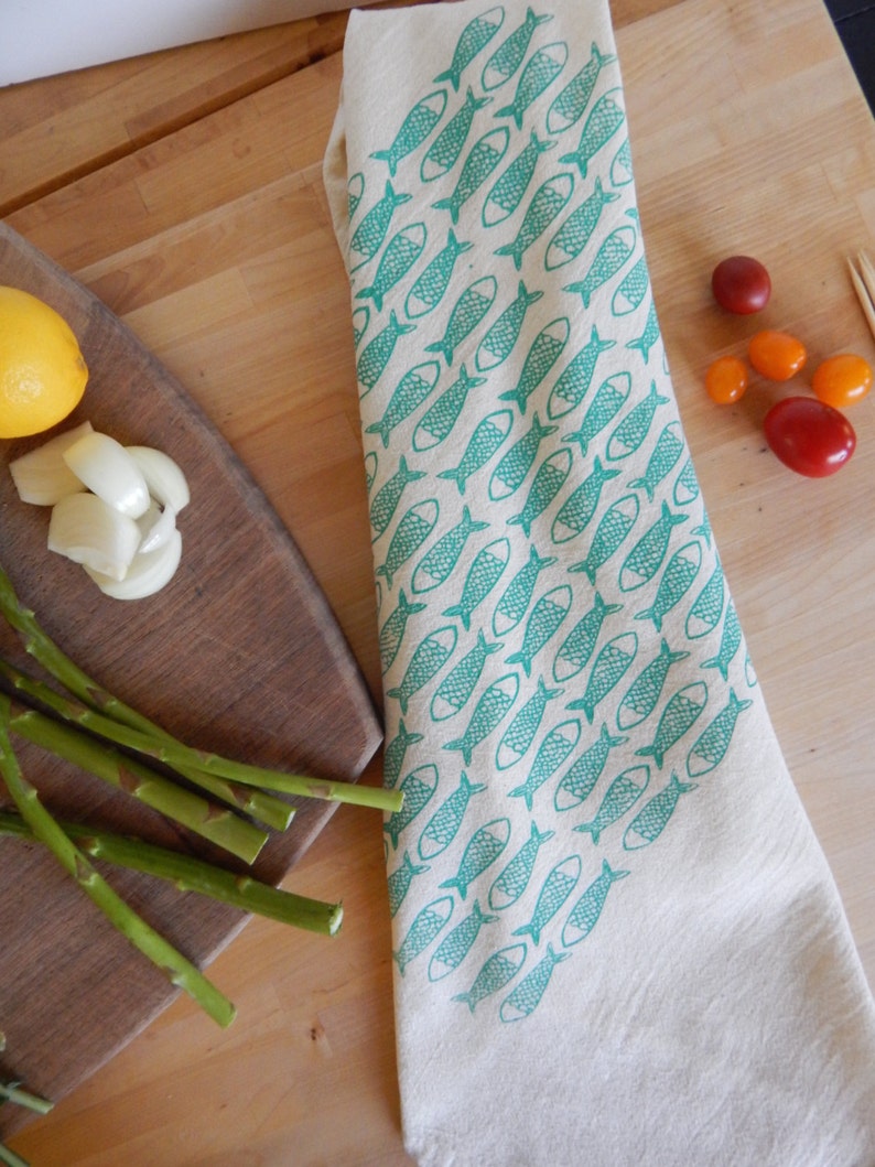 Fish Kitchen Towel, Hand Printed, Choose Your Color image 3