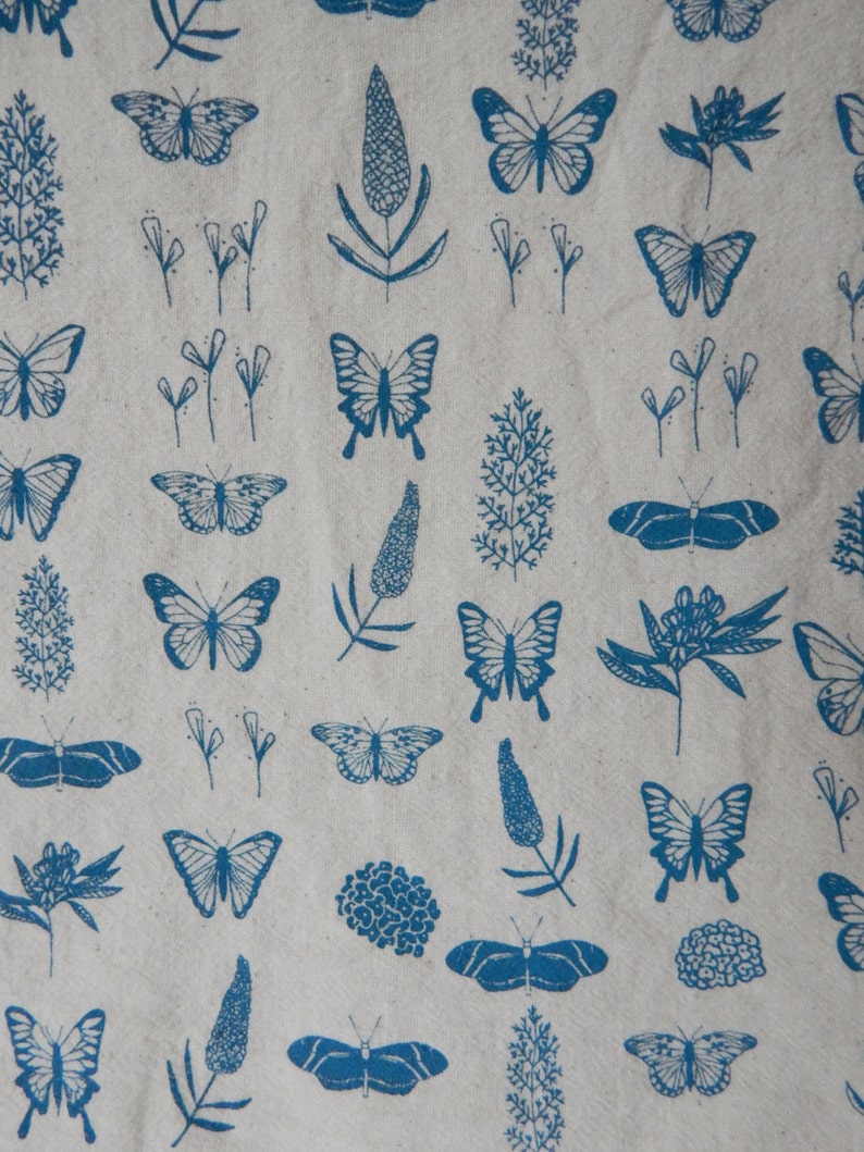 Butterfly Floral Kitchen Towel, Hand Printed, Natural Cotton, Choose Your Color image 4