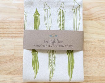 Okra Print Kitchen Towel: Hand-Printed Natural Cotton