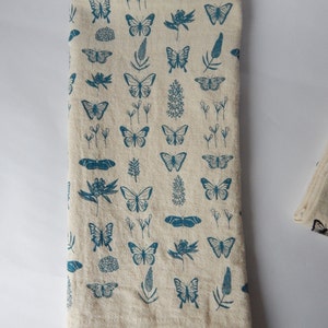 Butterfly Floral Kitchen Towel, Hand Printed, Natural Cotton, Choose Your Color image 3