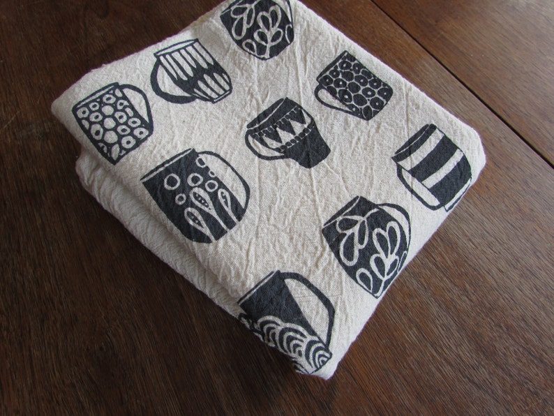 Mug Kitchen Towel, Hand Printed, Cotton, Choose Your Color image 3