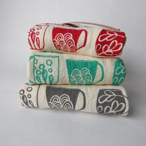 Mug Kitchen Towel, Hand Printed, Cotton, Choose Your Color