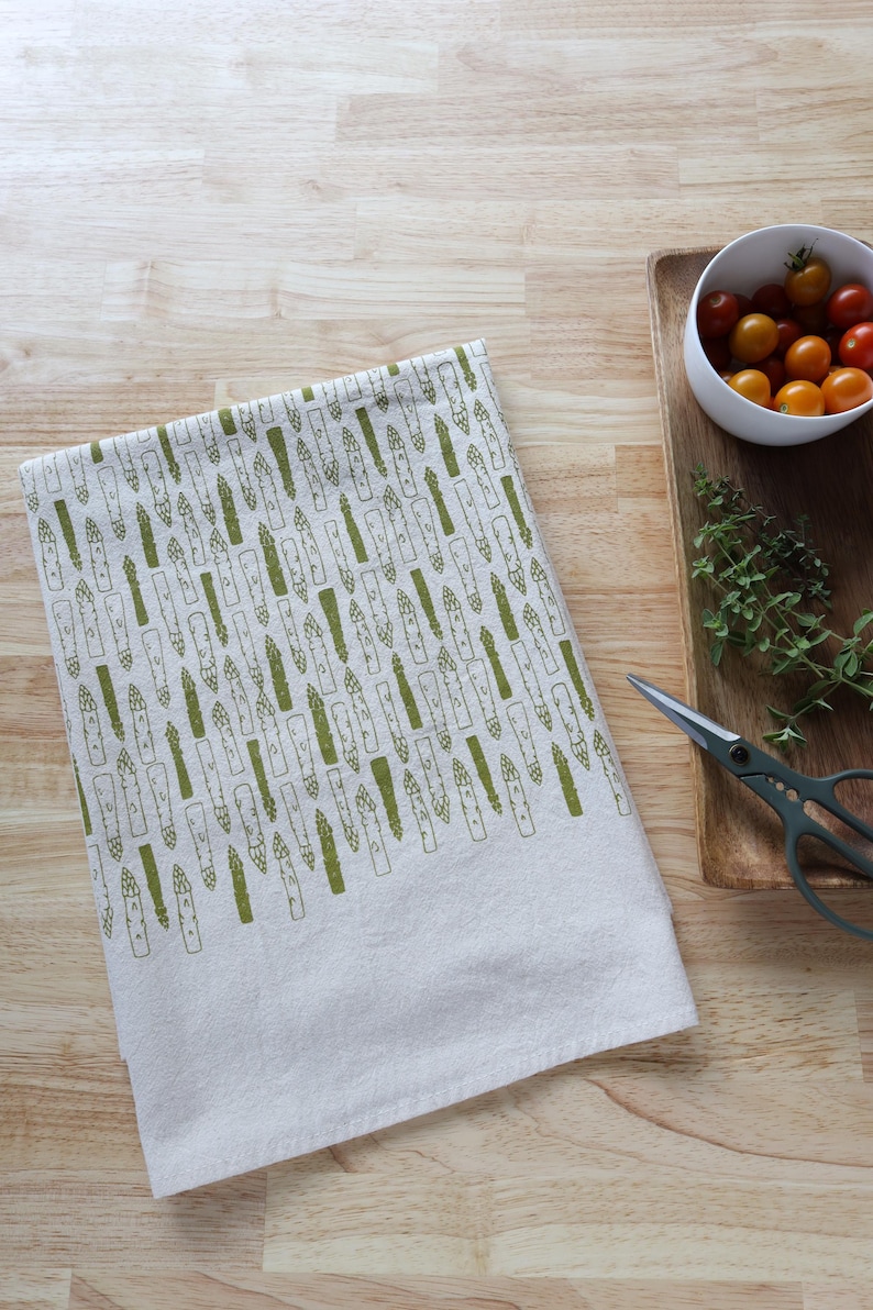 Hand Printed Asparagus Kitchen Towel: Natural Cotton Gardener Gift image 10