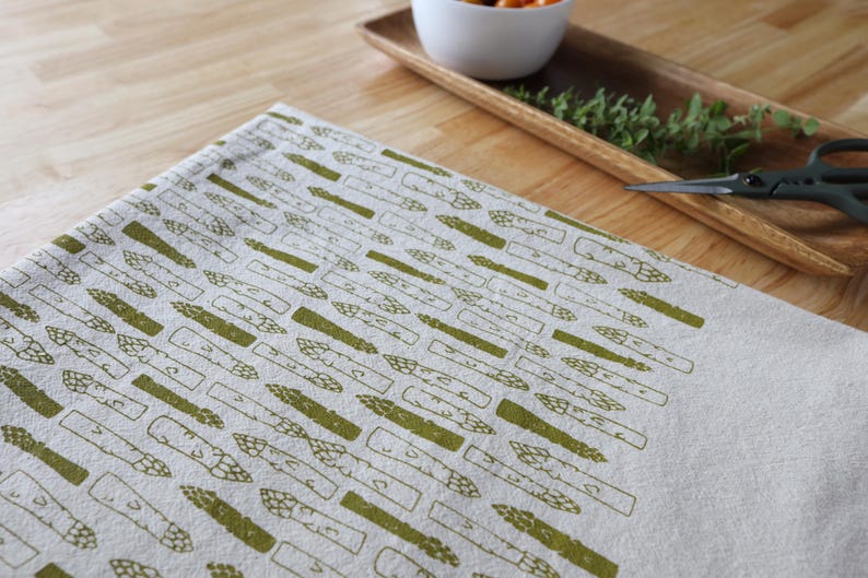 Hand Printed Asparagus Kitchen Towel: Natural Cotton Gardener Gift image 9