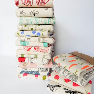 Set of 6 Kitchen Towels, Hand Printed, Choose Your Set of Natural Cotton Towels