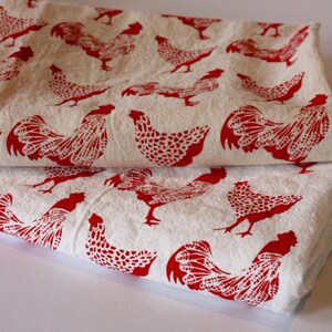 Chicken Kitchen Towel, Handprinted Kitchen Towel, Hen and Rooster, Cotton Tea Towel, Farmhouse Decor, Farmhouse Kitchen image 3