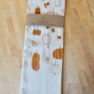 Squash Kitchen Towel with Pumpkins, Winter Squash, and Decorative Gourds, Hand Printed image 2