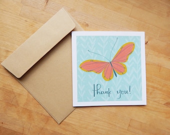 Butterfly Thank You Cards, Set of 5, Everyday Card, Blank Inside, Butterfly Print