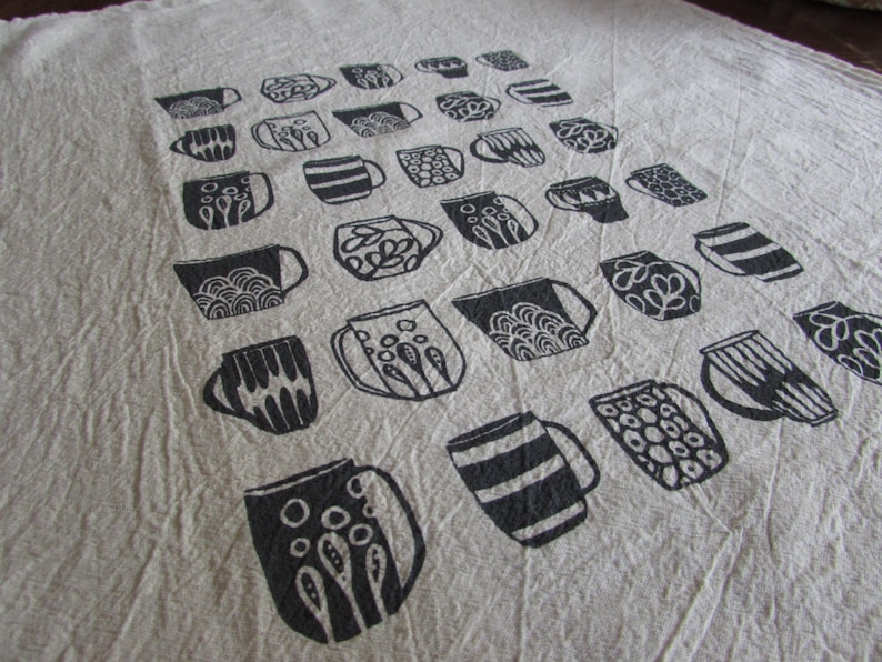 Mug Kitchen Towel, Hand Printed, Cotton, Choose Your Color image 5