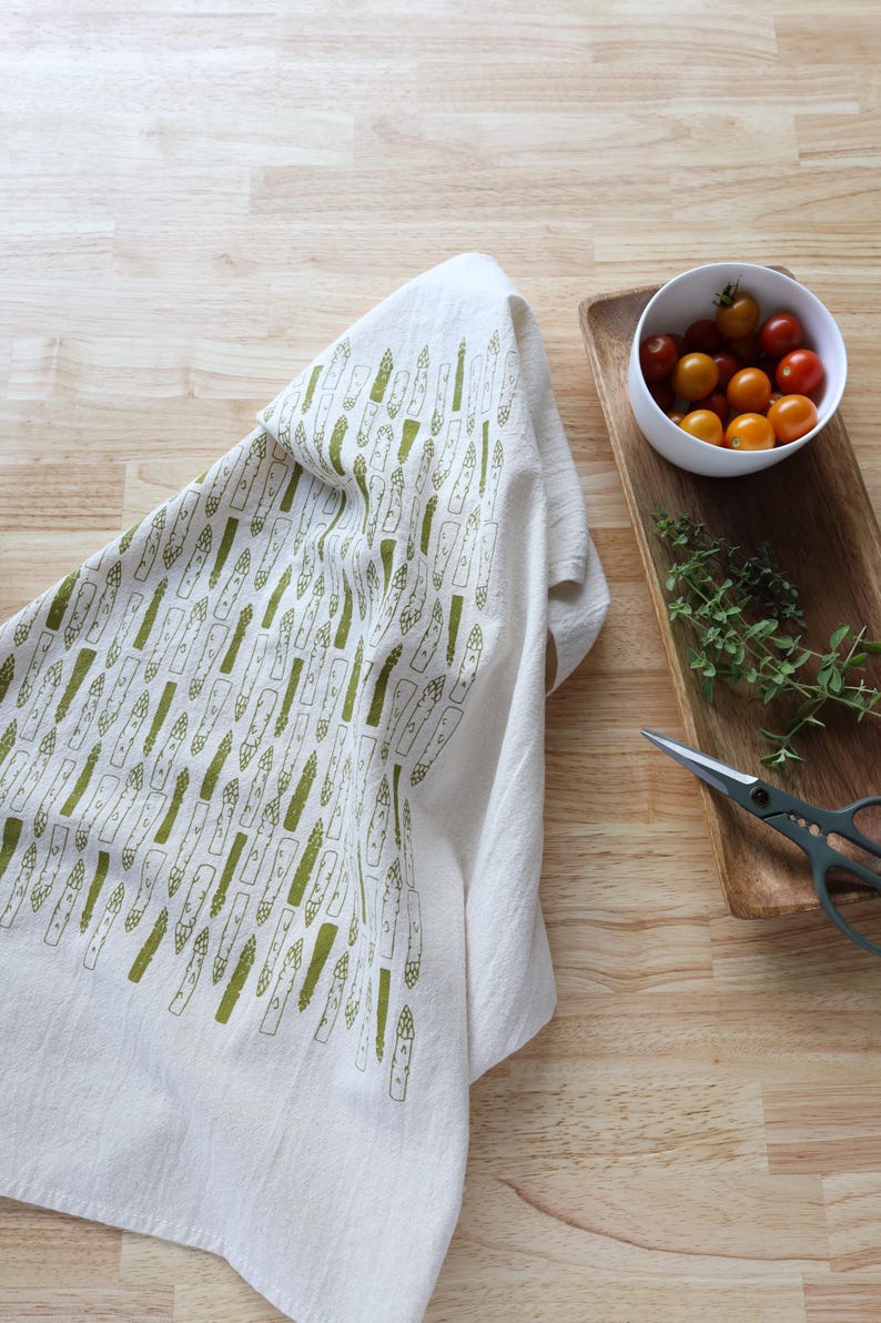 Hand Printed Asparagus Kitchen Towel: Natural Cotton Gardener Gift image 7