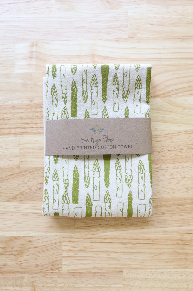 Hand Printed Asparagus Kitchen Towel: Natural Cotton Gardener Gift image 3