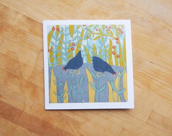 Chickens in the Garden Card, Everyday Card, Blank Inside, Chicken Illustration