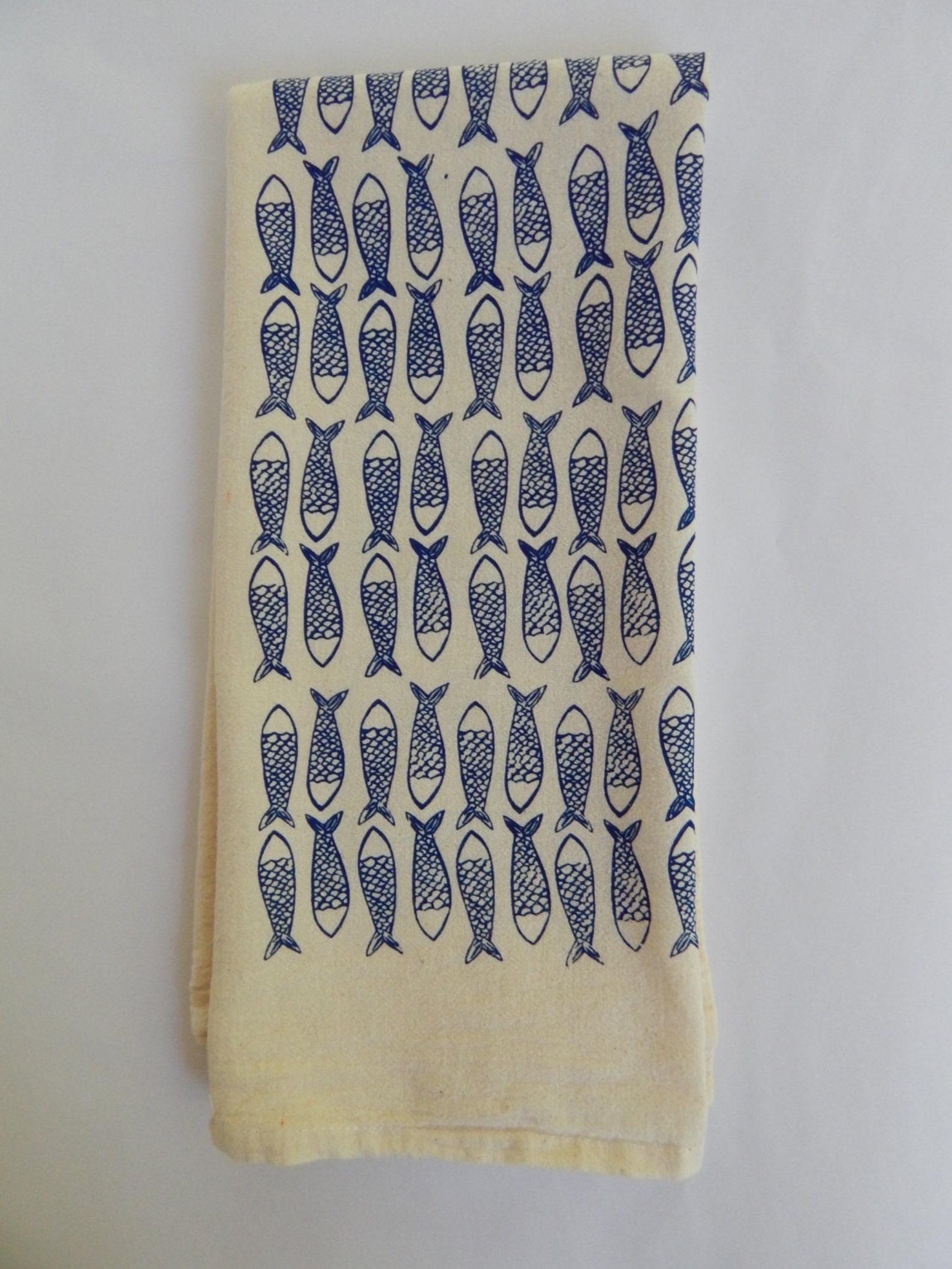 Fish Kitchen Towel Hand Printed Cotton Choose Your Color Etsy