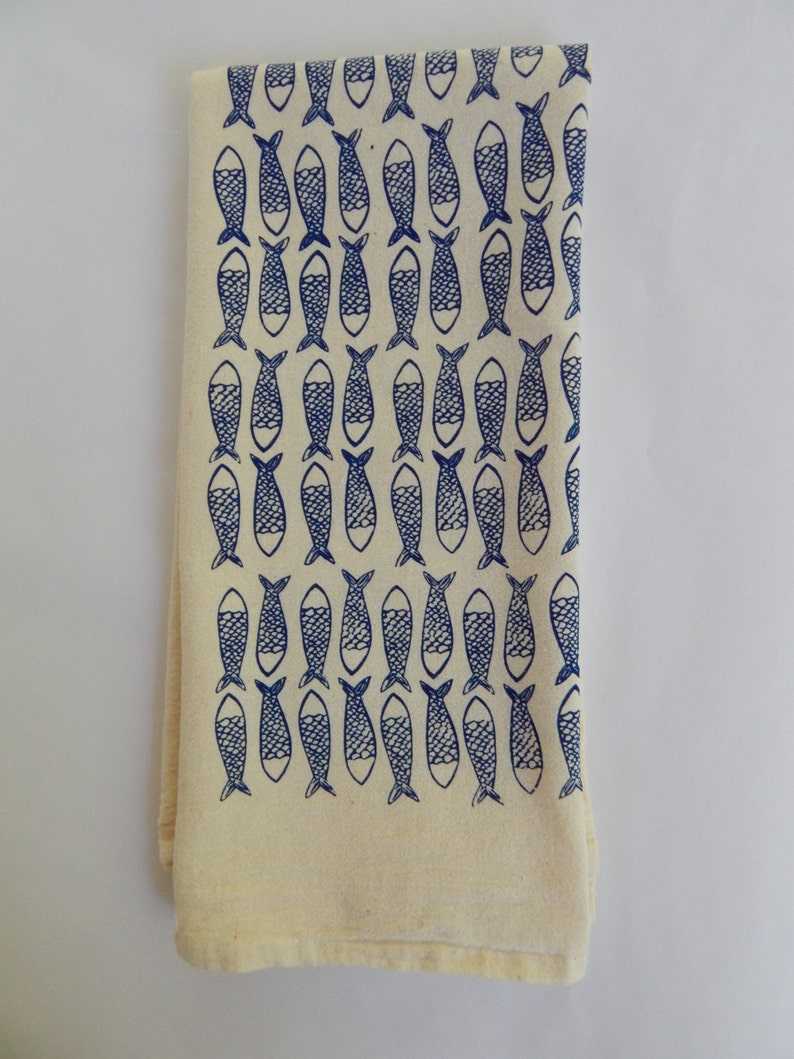 Fish Kitchen Towel, Hand Printed, Choose Your Color image 5