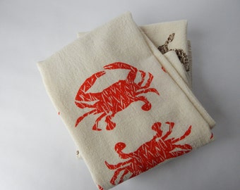 Toalla de cocina de algodón con estampado de cangrejo, hecha a mano