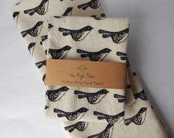 Black Bird Kitchen Towel, Hand Printed, Cotton Hand Towel